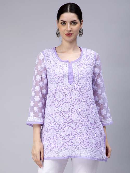 chikankari georgette short kurti - 20012906 - Standard Image - 0