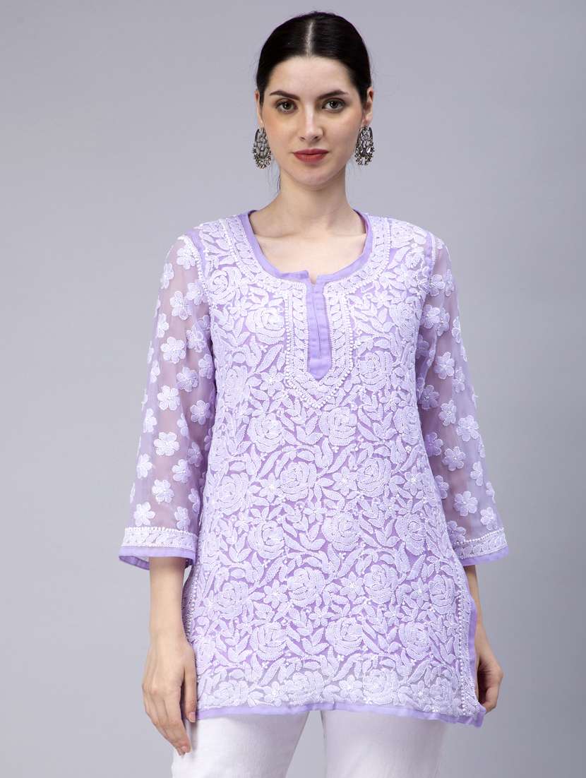 chikankari georgette short kurti - 20012906 - Zoom Image - 0