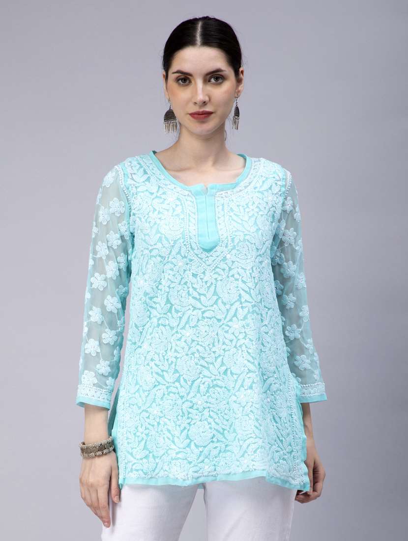 chikankari georgette short kurti