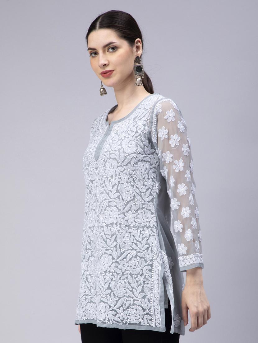 chikankari georgette short kurti - 20012909 - Standard Image - 1