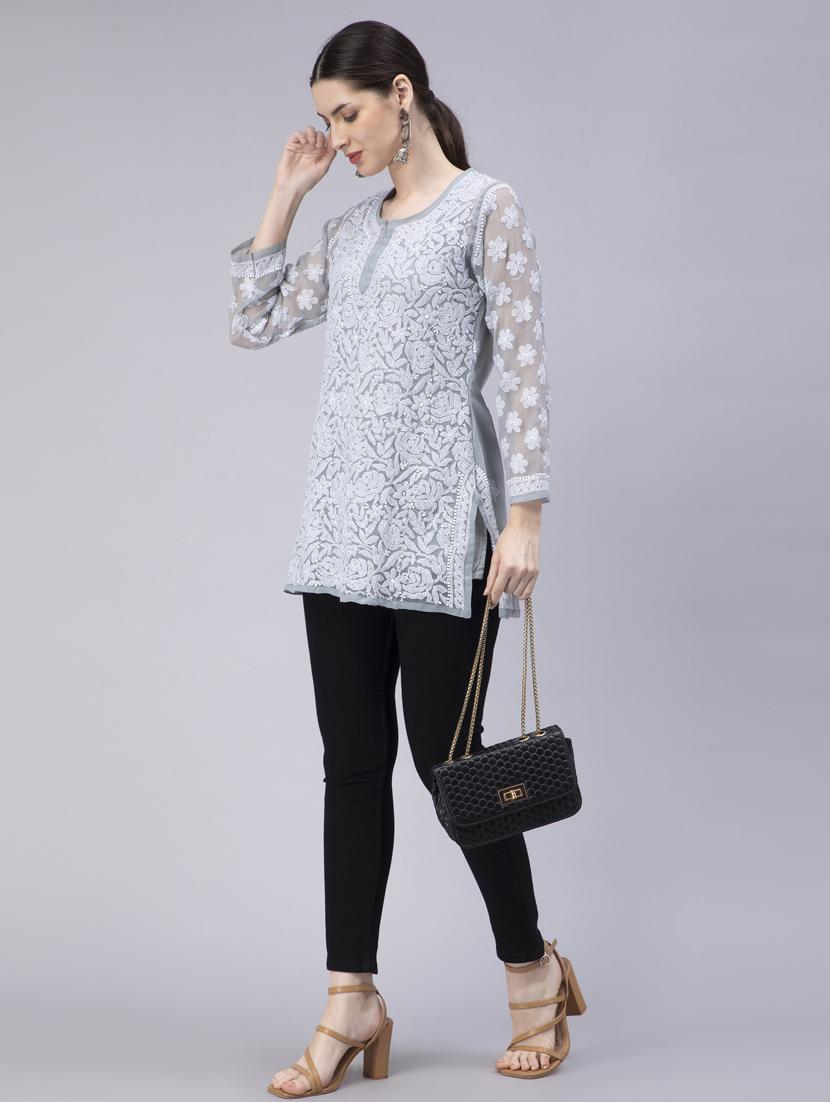chikankari georgette short kurti - 20012909 - Standard Image - 4