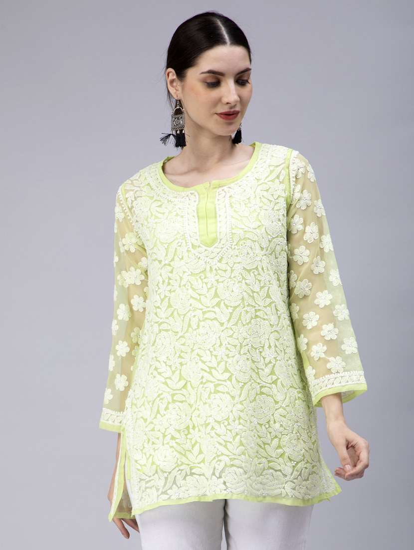 chikankari georgette short kurti