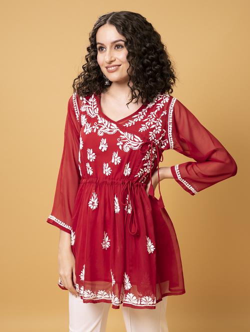 chikankari georgette short kurti - 20012918 -  Standard Image - 0