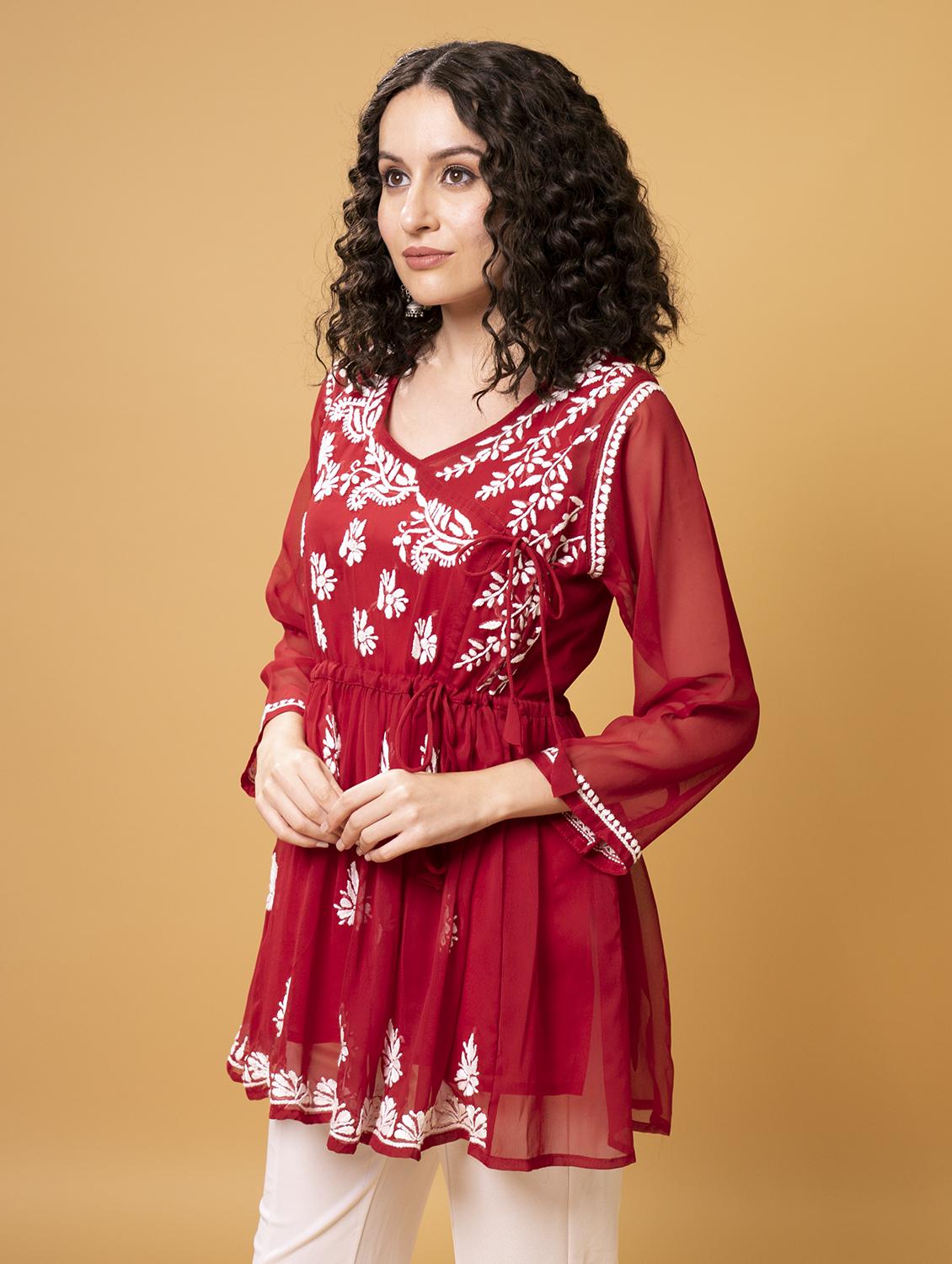 chikankari georgette short kurti - 20012918 -  Standard Image - 1