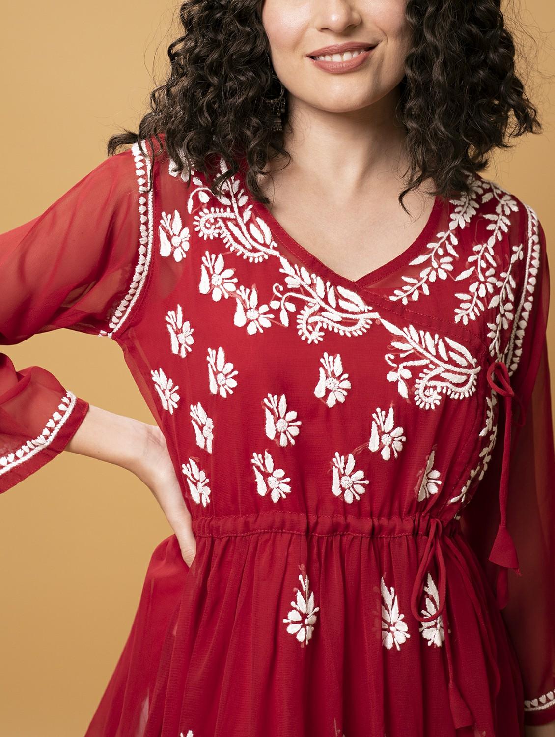chikankari georgette short kurti - 20012918 - Standard Image - 4