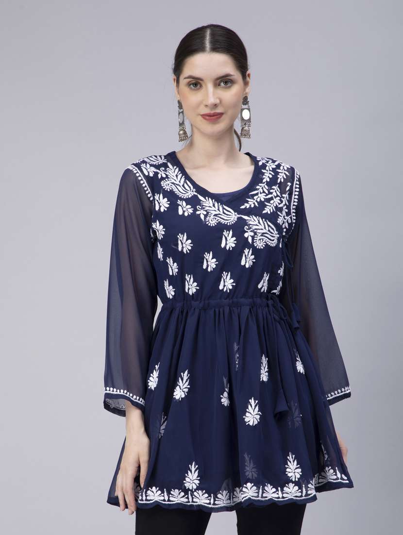 chikankari georgette short kurti