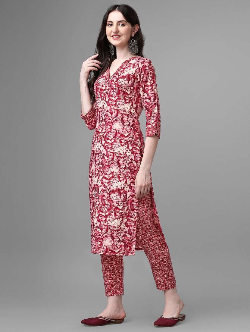 red cotton kurta pant set - 20013023 - Standard Image - 1