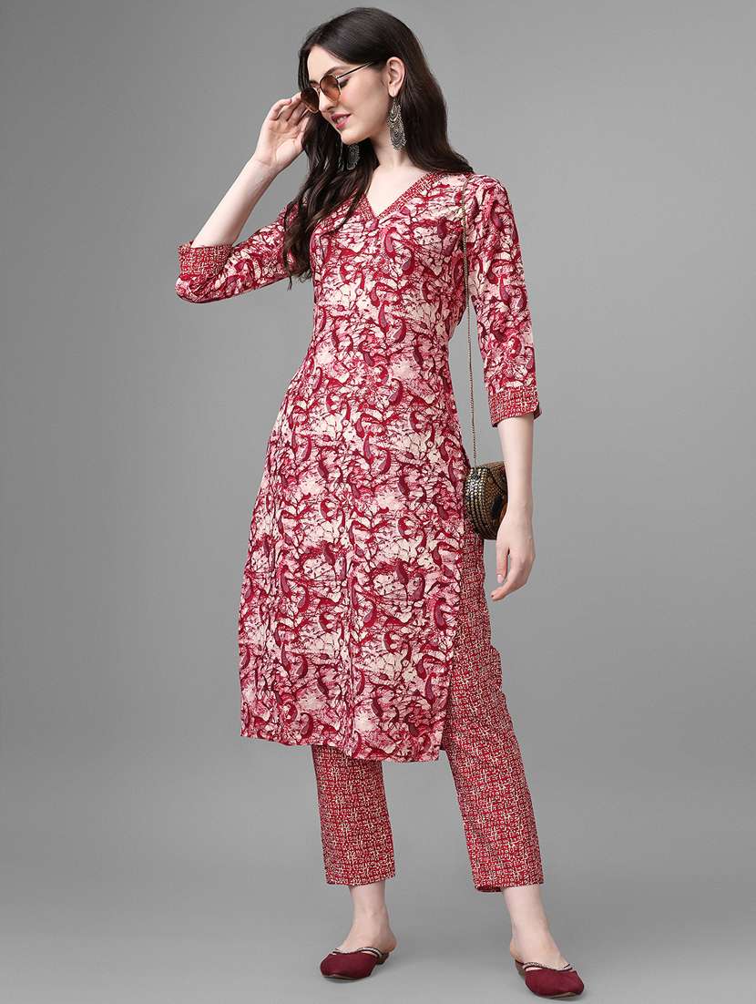 red cotton kurta pant set - 20013023 - Standard Image - 4
