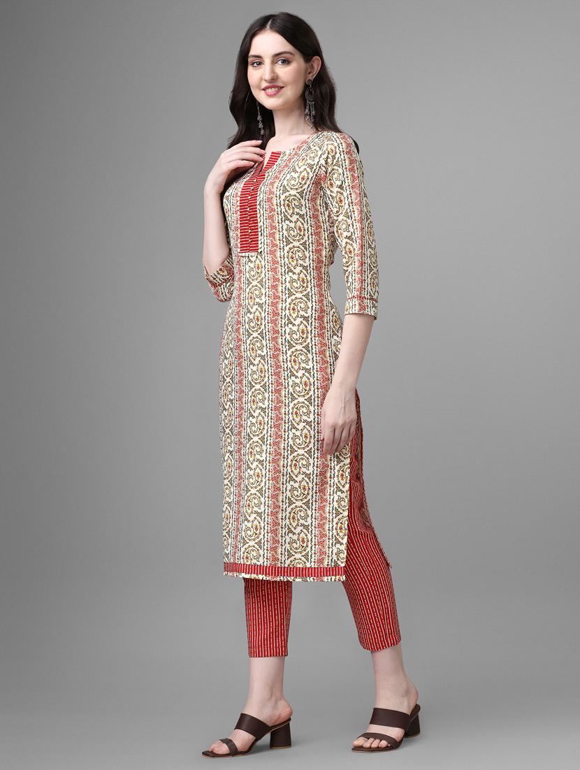 red cotton kurta pant set - 20013025 - Standard Image - 1