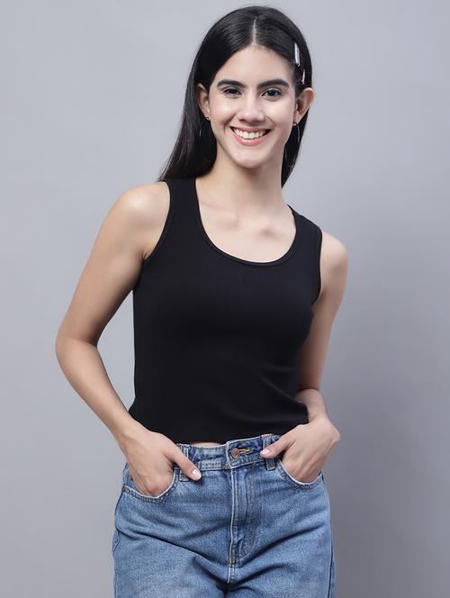 women's crop round neck top - 20013045 - Standard Image - 0