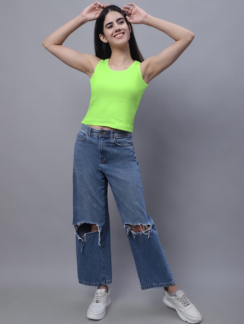 women's crop round neck top - 20013048 - Standard Image - 4