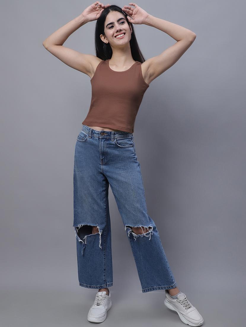 women's crop round neck top - 20013052 - Standard Image - 4