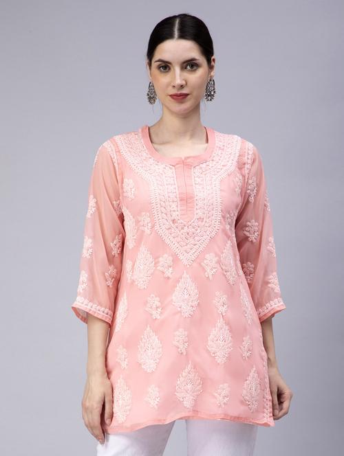chikankari georgette short kurti - 20014393 -  Standard Image - 0