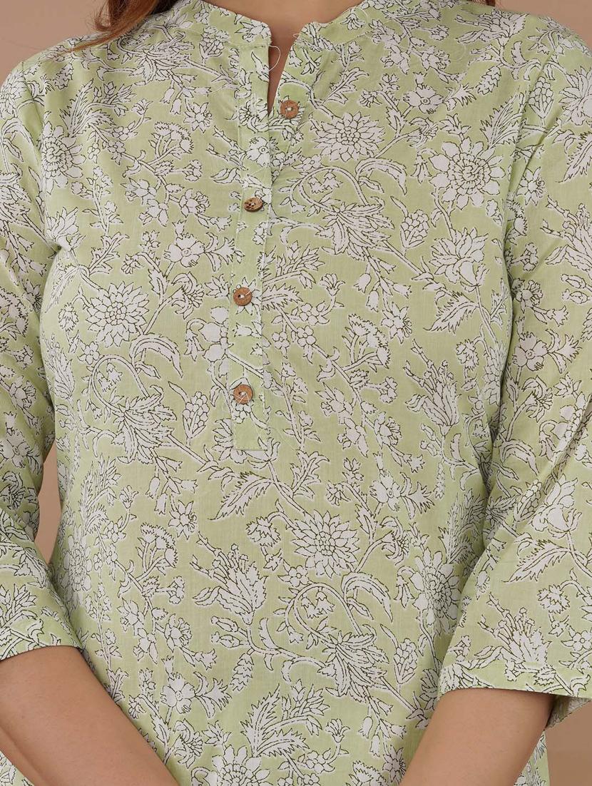 green cotton straight kurta - 20014401 - Standard Image - 4