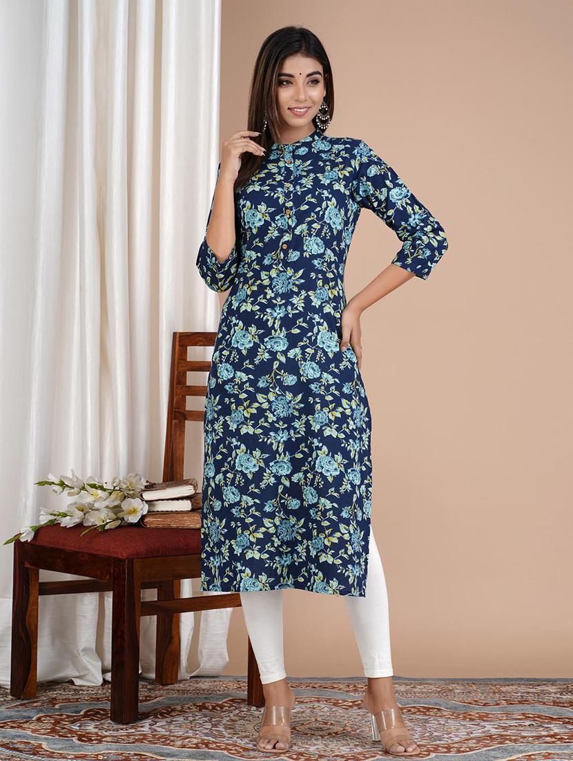 navy cotton straight kurta - 20014419 -  Standard Image - 1
