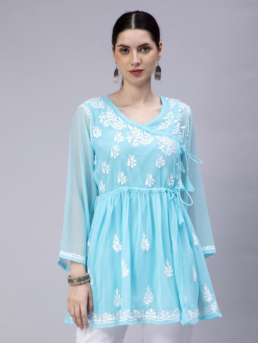 chikankari georgette short kurti - 20014432 - Zoom Image - 0