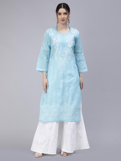 chikankari cotton straight kurta - 20014469 - Standard Image - 0