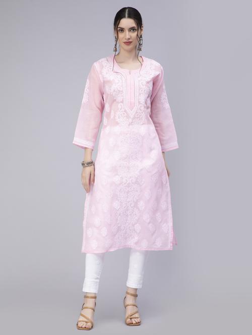 chikankari cotton straight kurta - 20014474 - Standard Image - 0