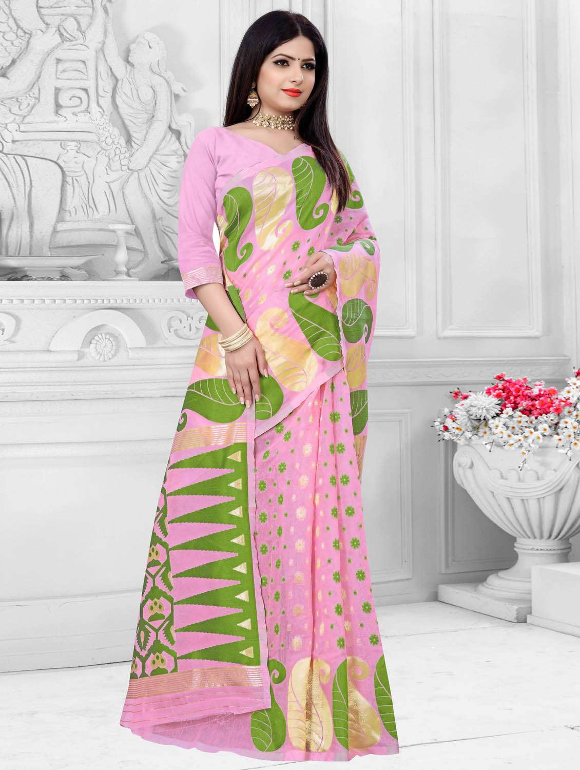 self design jamdani saree with blouse - 20015338 -  Standard Image - 1