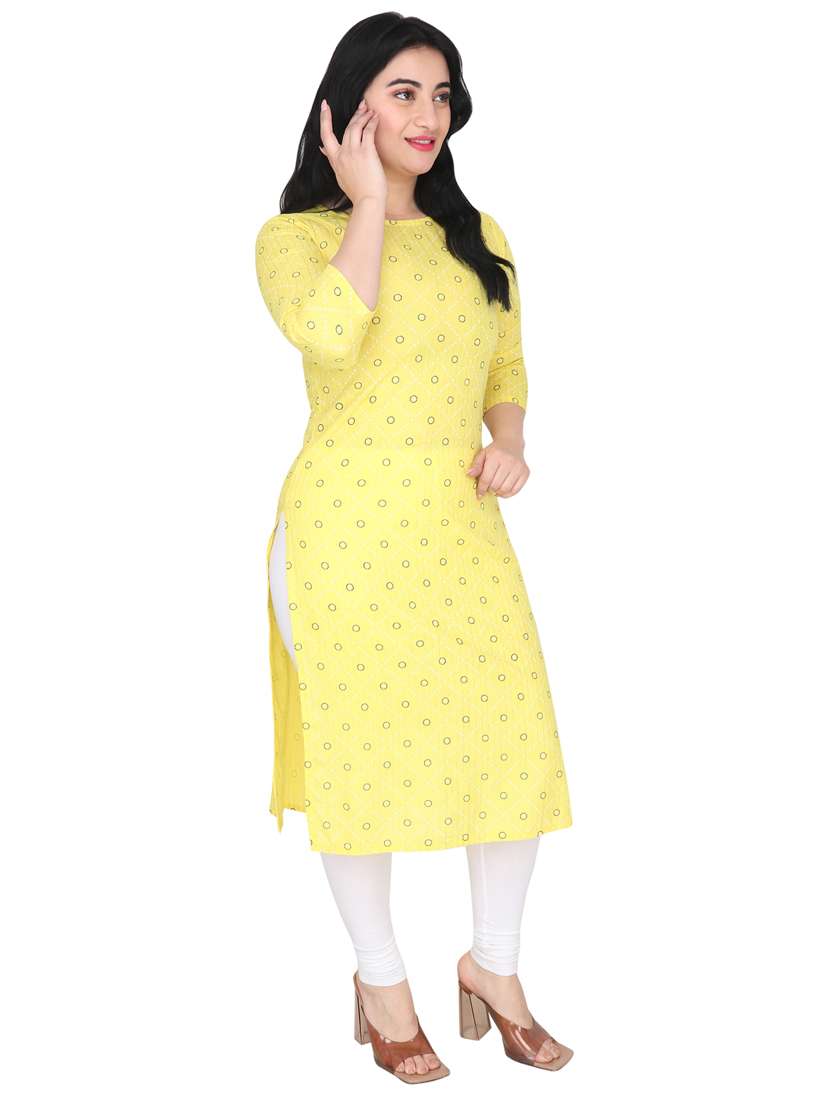 yellow cotton blend straight kurta - 20015375 -  Standard Image - 1