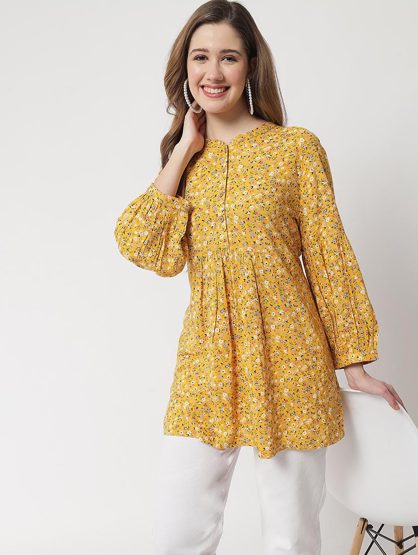 mandarin neck a-line kurti - 20016884 - Standard Image - 1