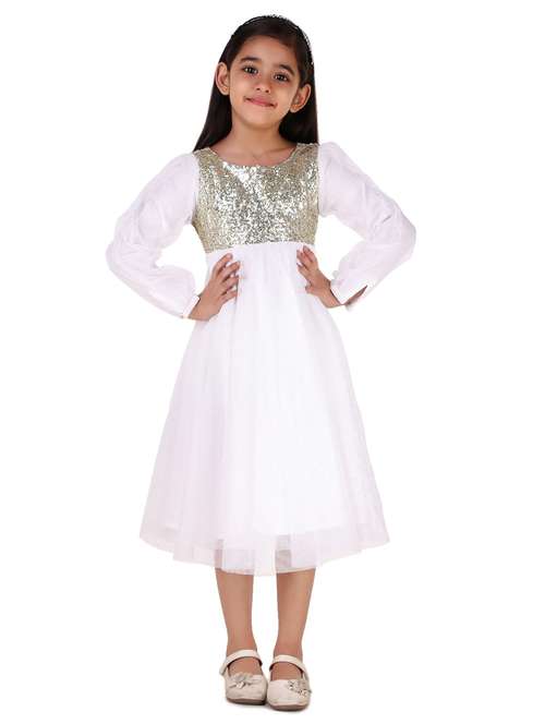 girls round neck long sleeves frock - 20017420 - Standard Image - 0