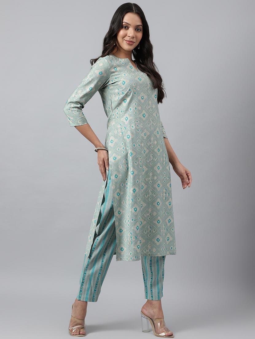 blue printed kurta pant set - 20017473 - Standard Image - 1
