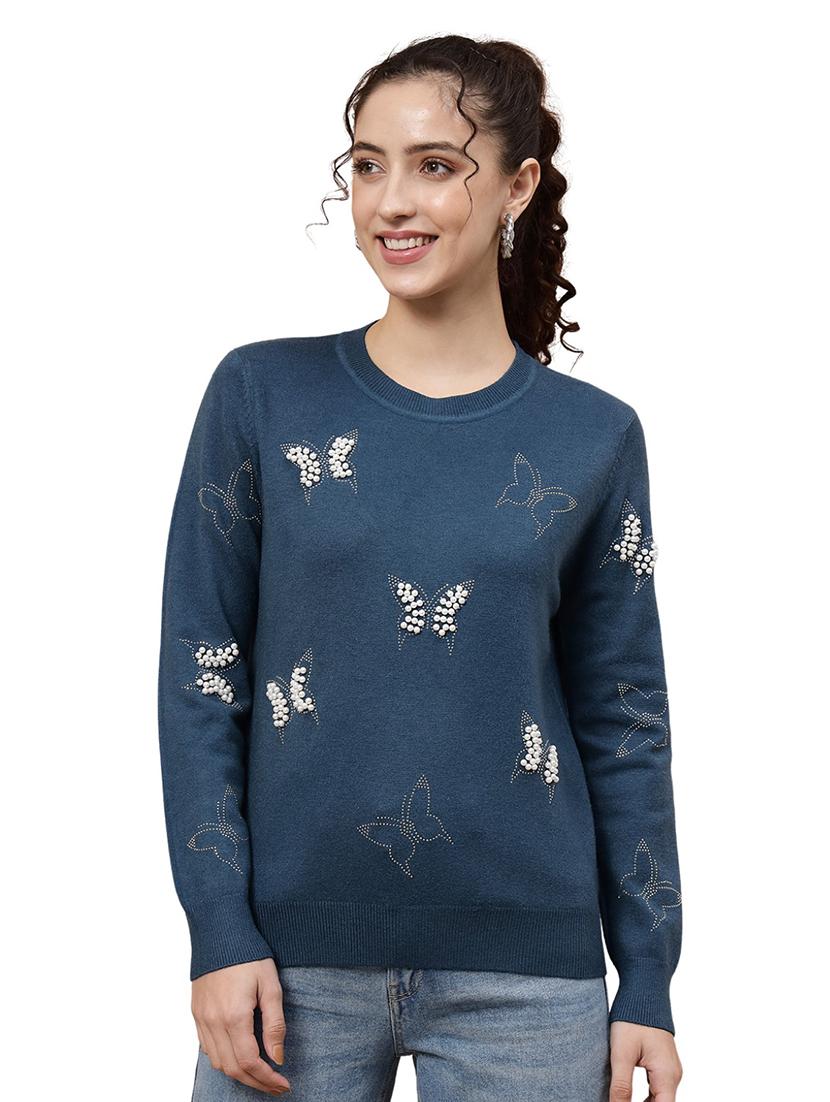 round neck embellished regular pullover - 20017524 - Standard Image - 1