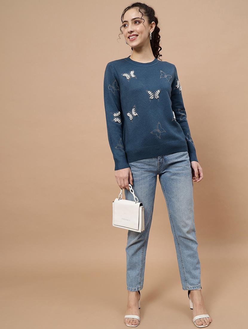 round neck embellished regular pullover - 20017524 - Standard Image - 4