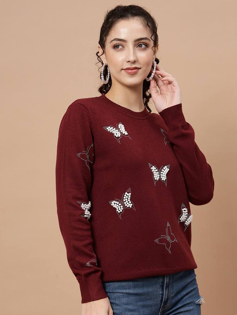 round neck embellished regular pullover - 20017525 -  Standard Image - 1