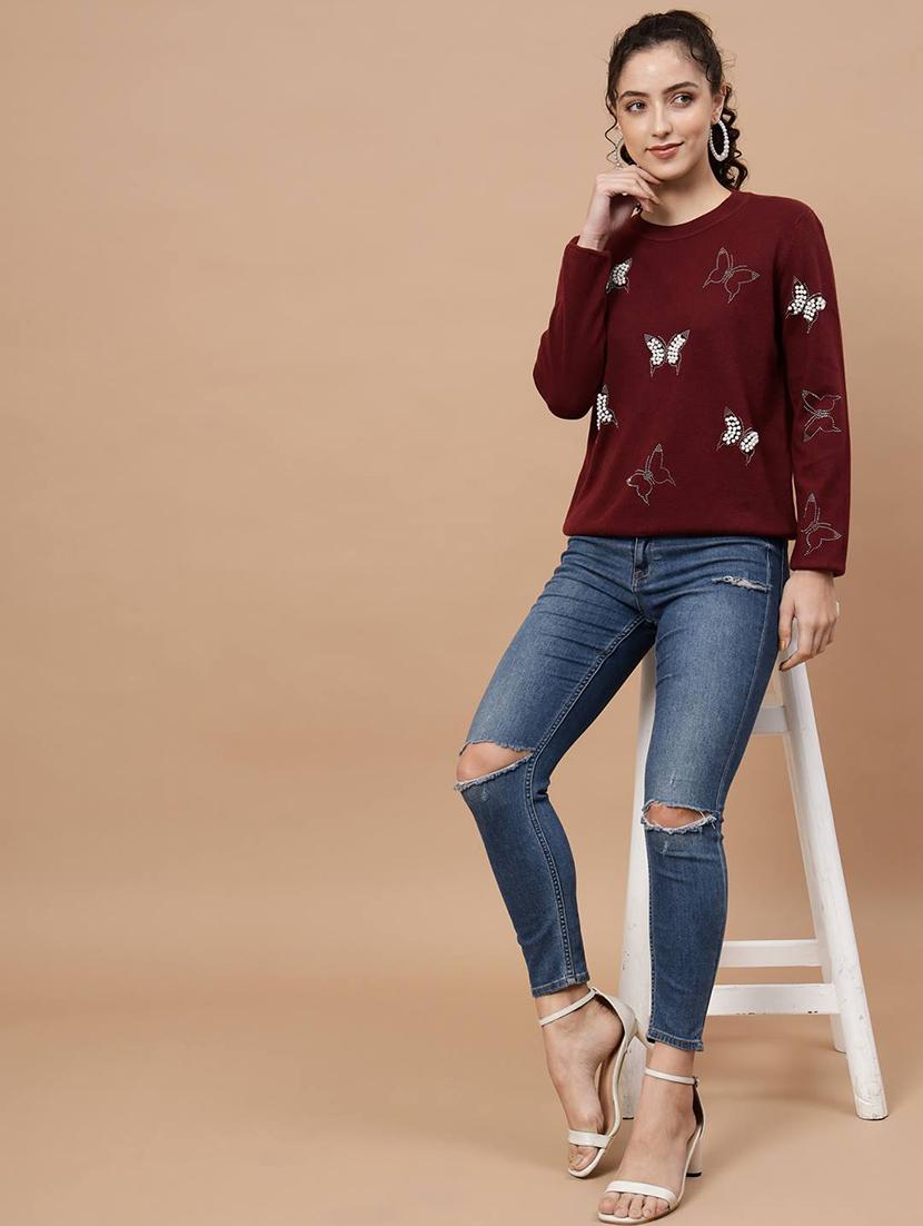 round neck embellished regular pullover - 20017525 - Standard Image - 4