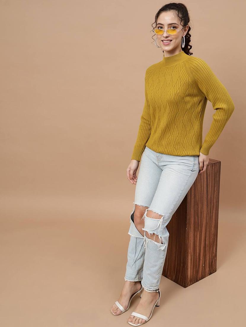 high neck self design regular pullover - 20017527 - Standard Image - 4