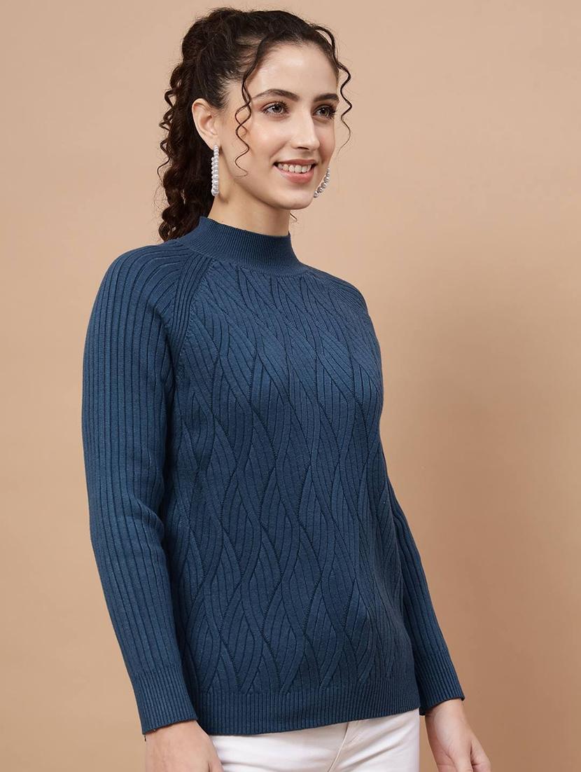 high neck self design regular pullover - 20017528 - Standard Image - 1