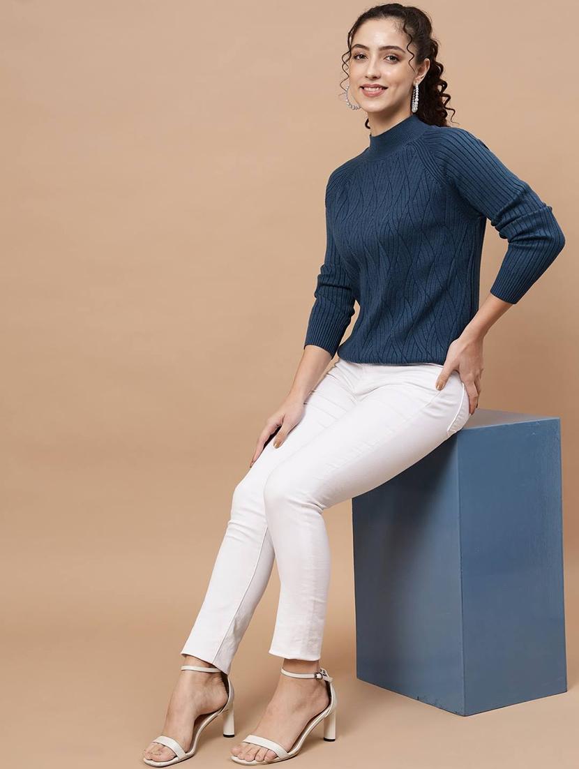 high neck self design regular pullover - 20017528 - Standard Image - 4