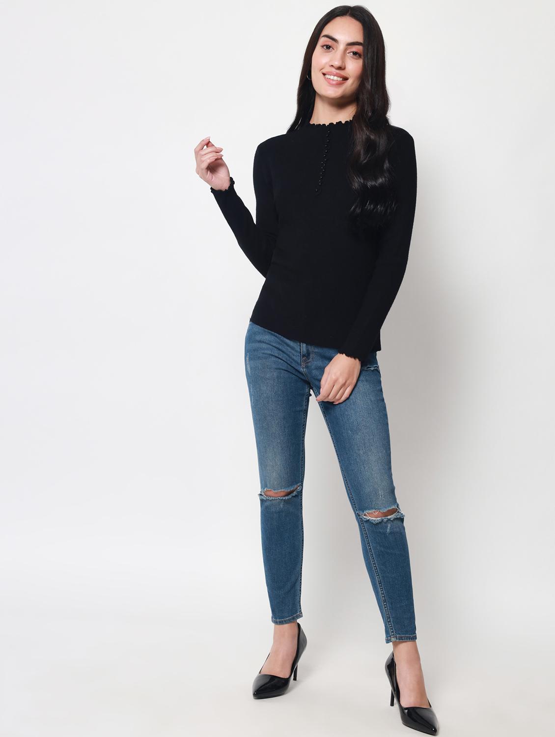 high neck solid regular pullover - 20017529 - Standard Image - 4