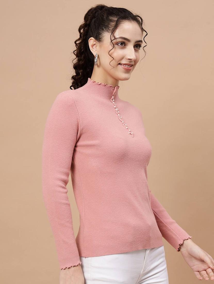 high neck solid regular pullover - 20017532 -  Standard Image - 1