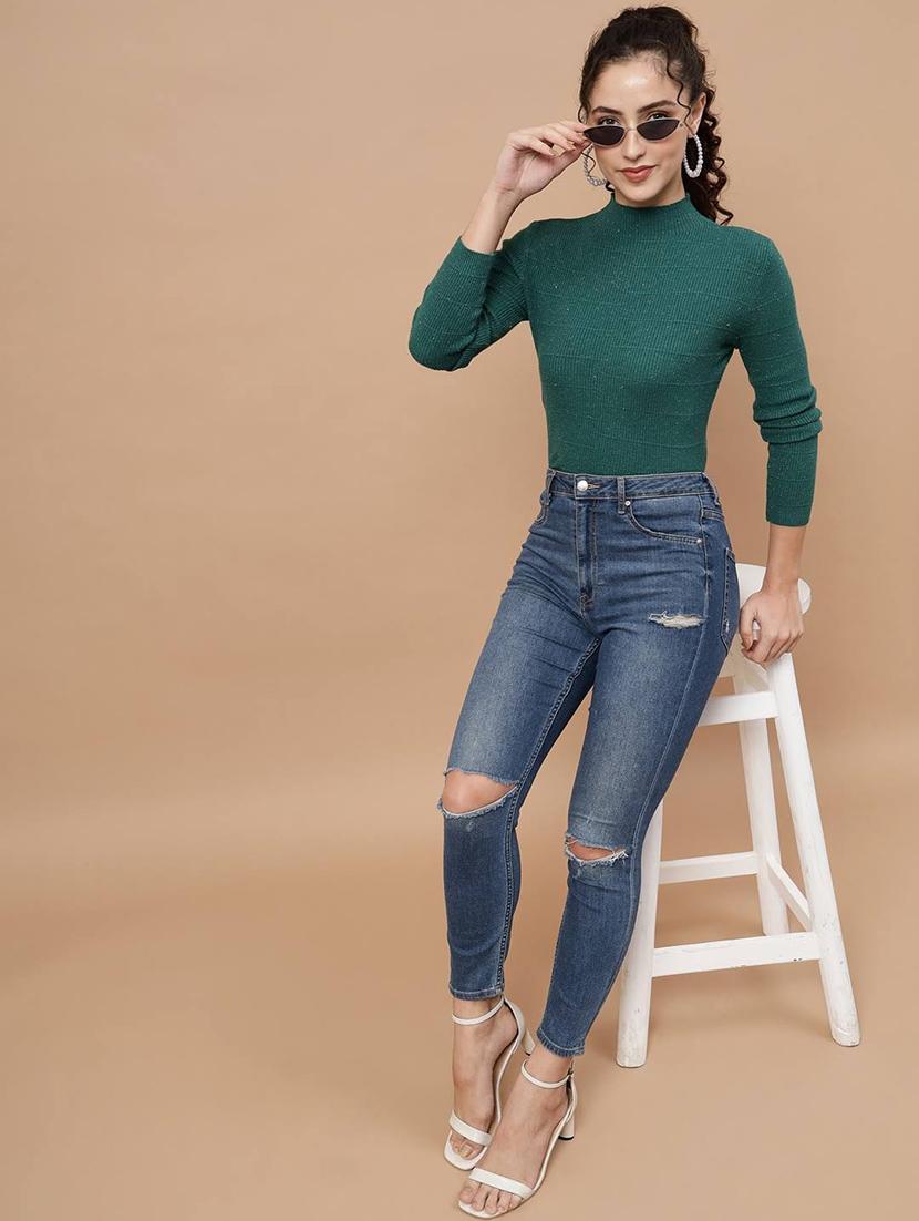 high neck self design regular pullover - 20017535 - Standard Image - 4