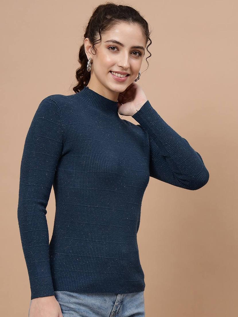 high neck self design regular pullover - 20017536 - Standard Image - 1