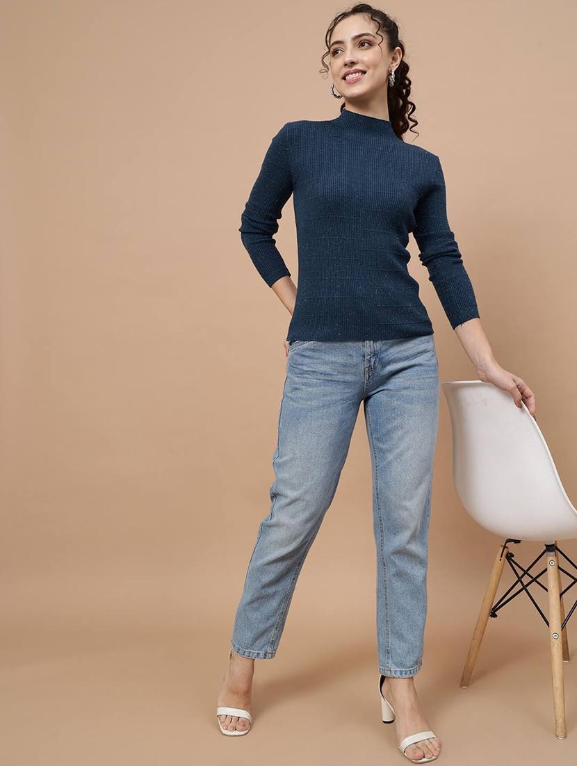 high neck self design regular pullover - 20017536 - Standard Image - 4
