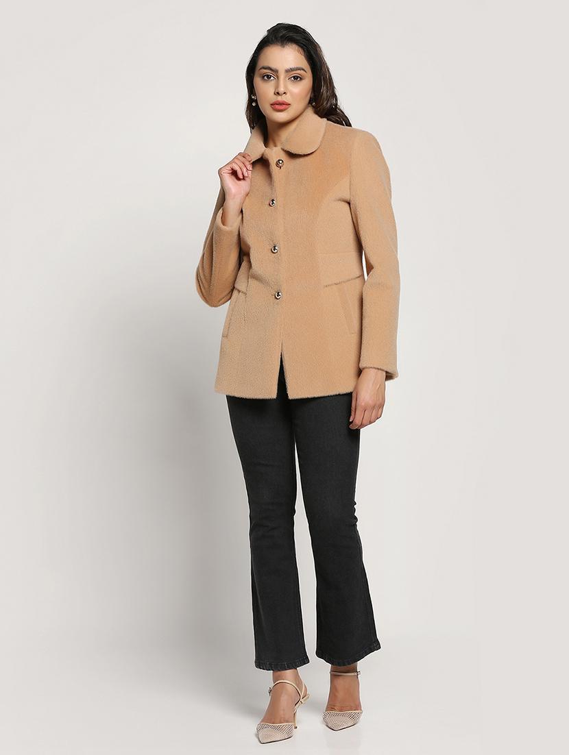 solid beige peter pan collar coat - 20017572 - Standard Image - 4