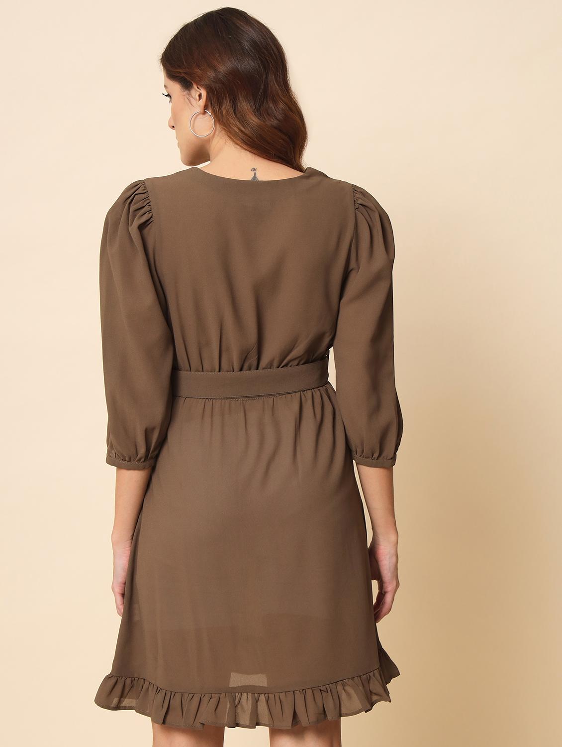 v-neck solid fit & flared mini dress - 20017606 - Standard Image - 4