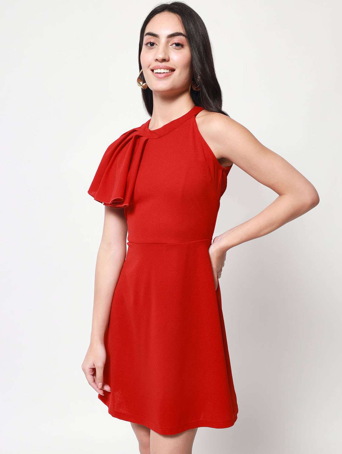 solid fit & flared mini dress - 20017617 -  Standard Image - 1