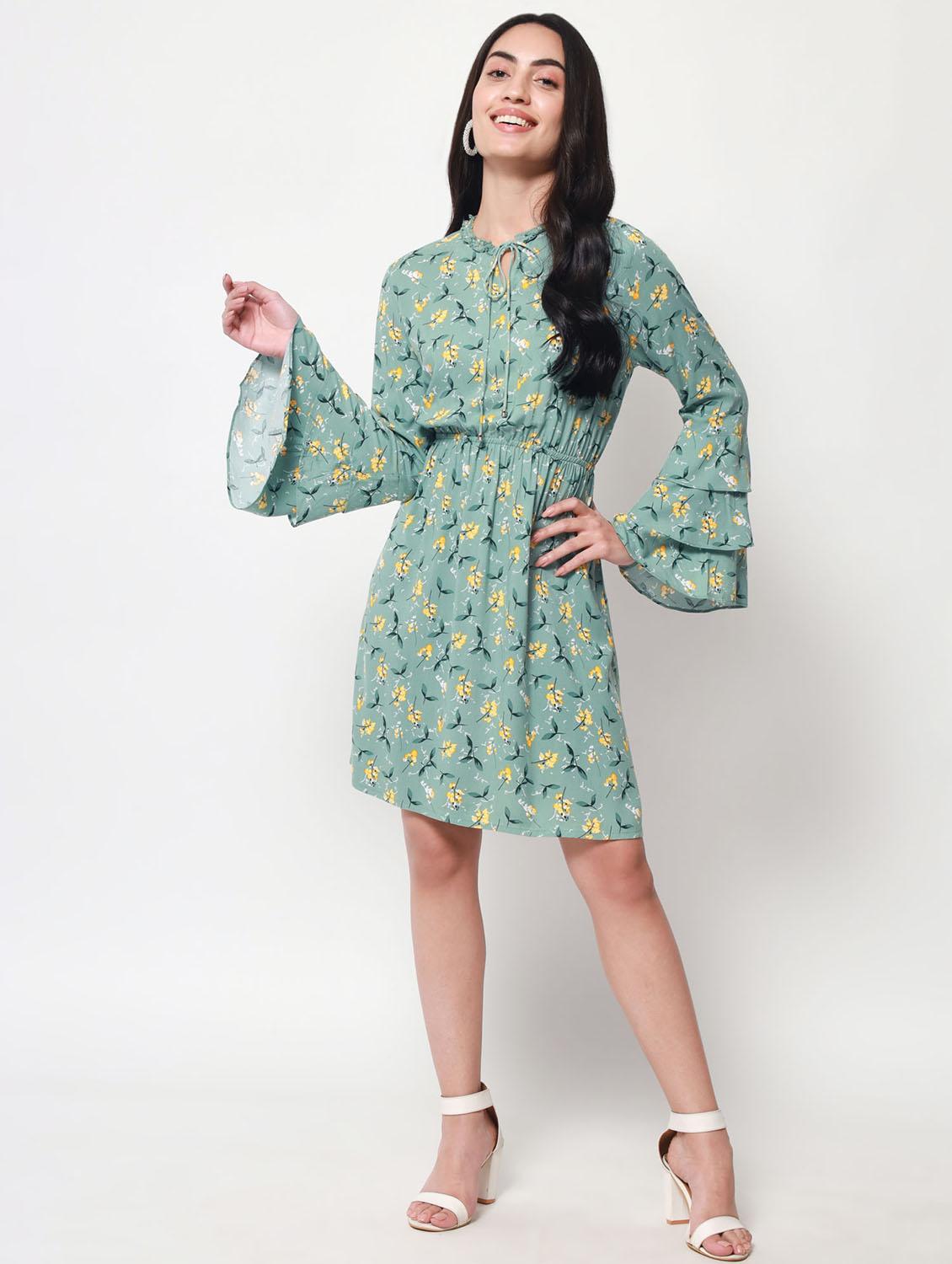 tie-up neck printed fit & flared mini dress - 20017623 - Standard Image - 4
