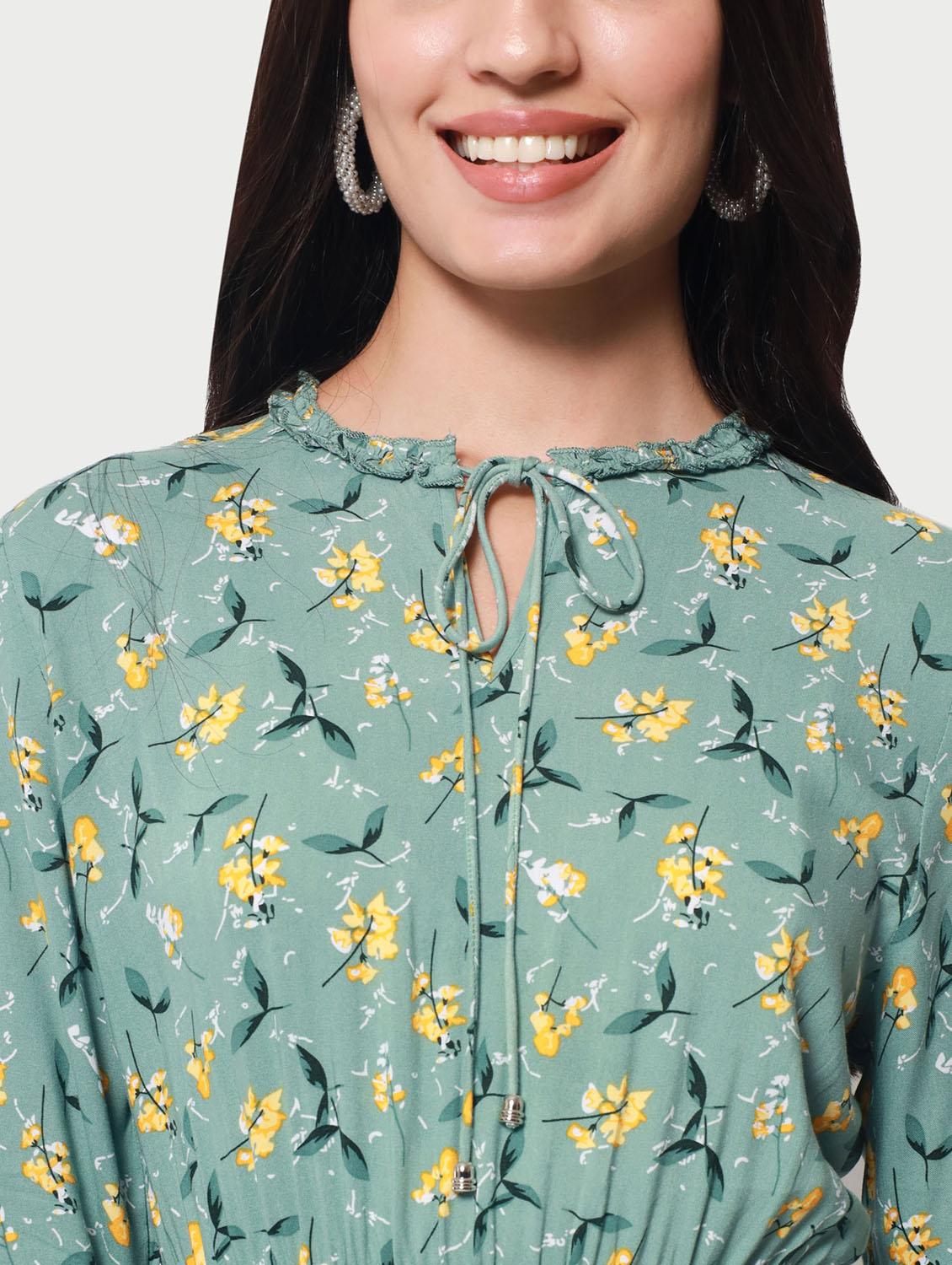 tie-up neck printed fit & flared mini dress - 20017623 - Standard Image - 6