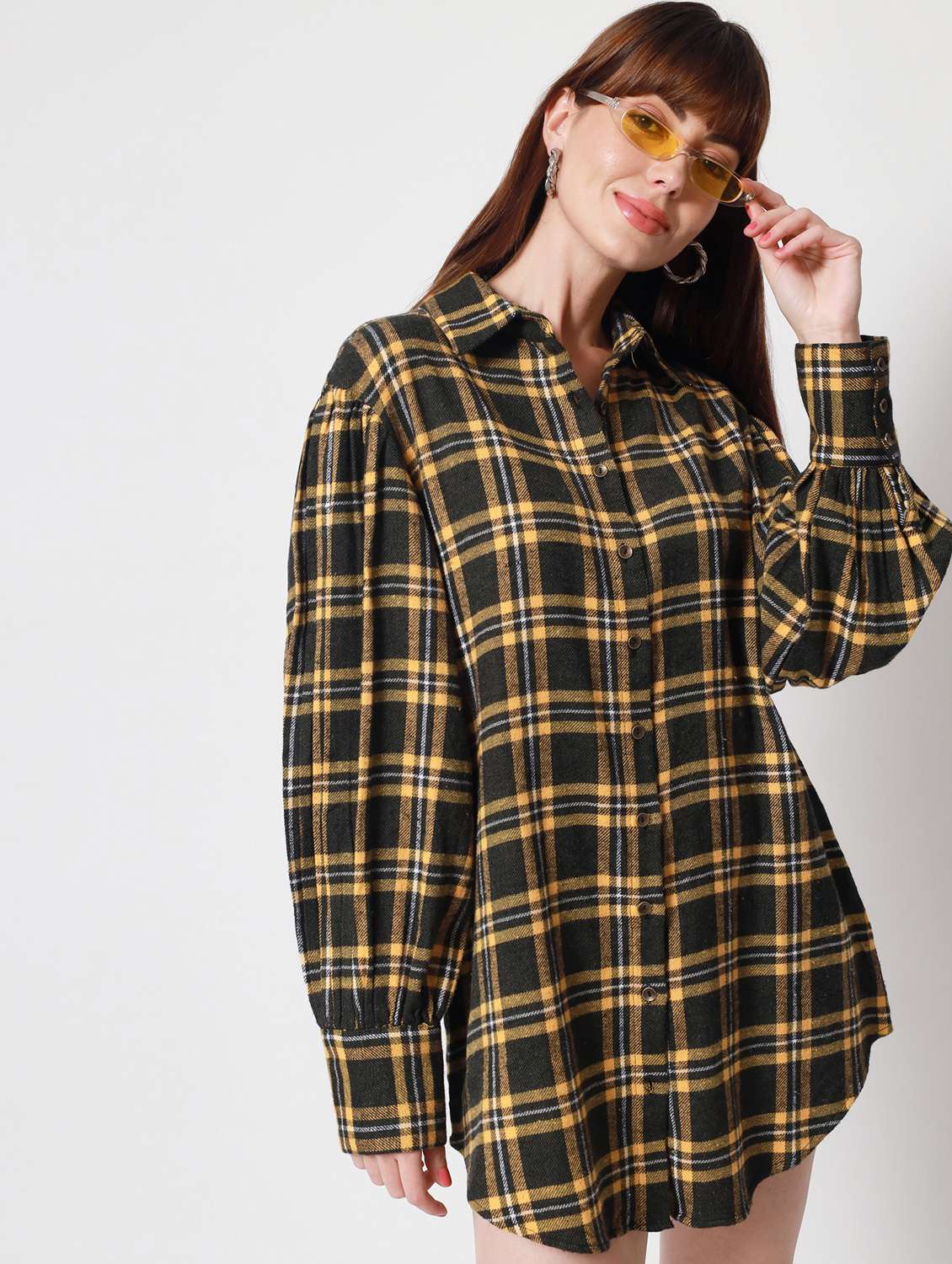shirt collar checkered mini shirt dress - 20017627 -  Standard Image - 1