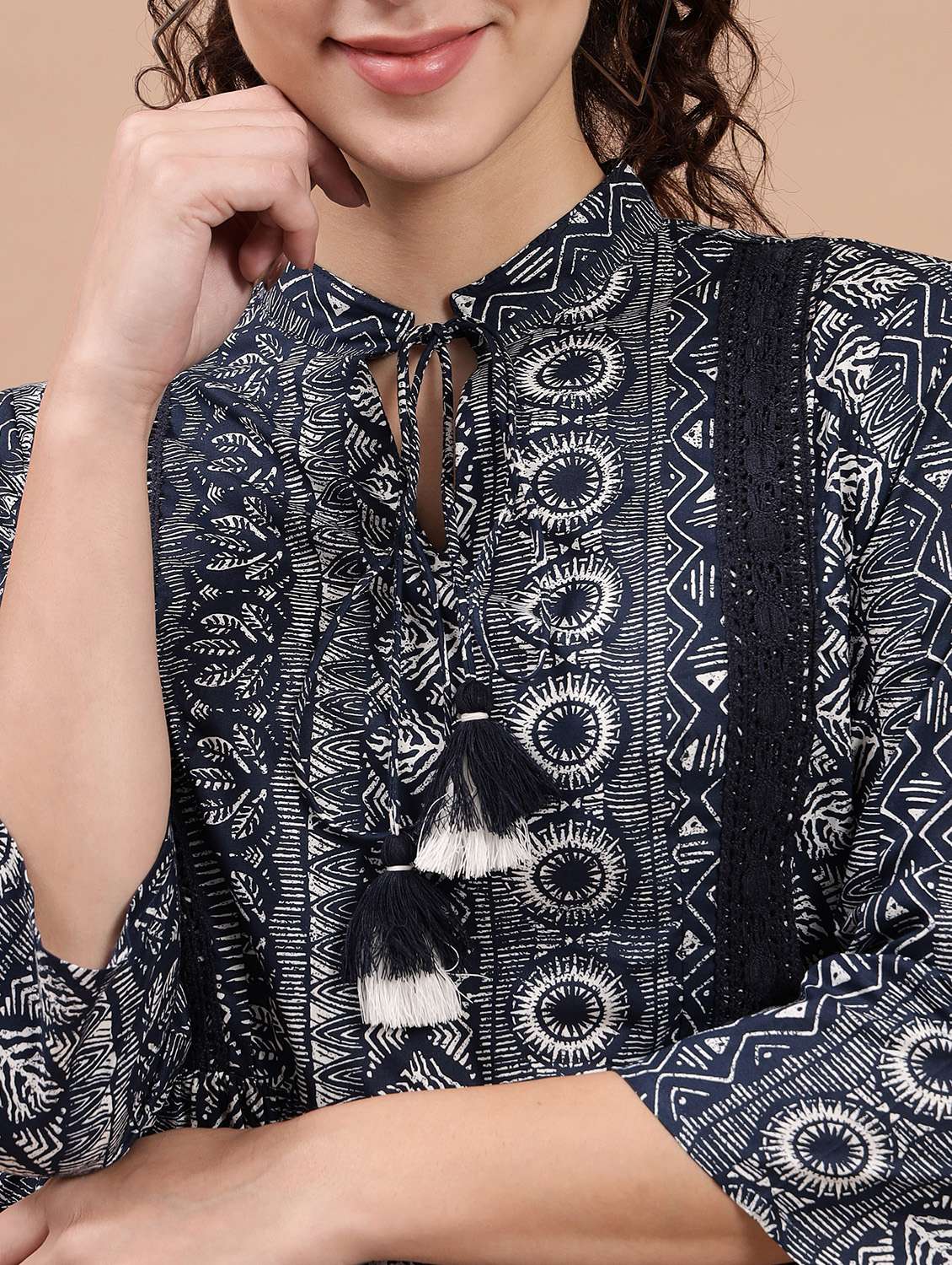 tie-up neck printed peplum top - 20017803 - Standard Image - 4