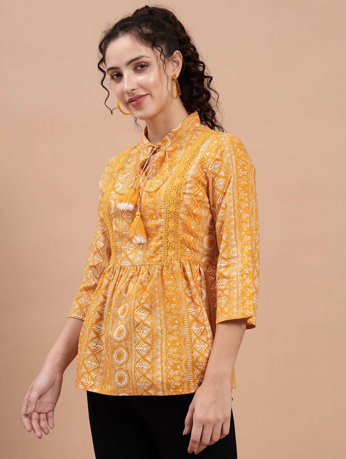 tie-up neck printed peplum top - 20017804 - Standard Image - 1