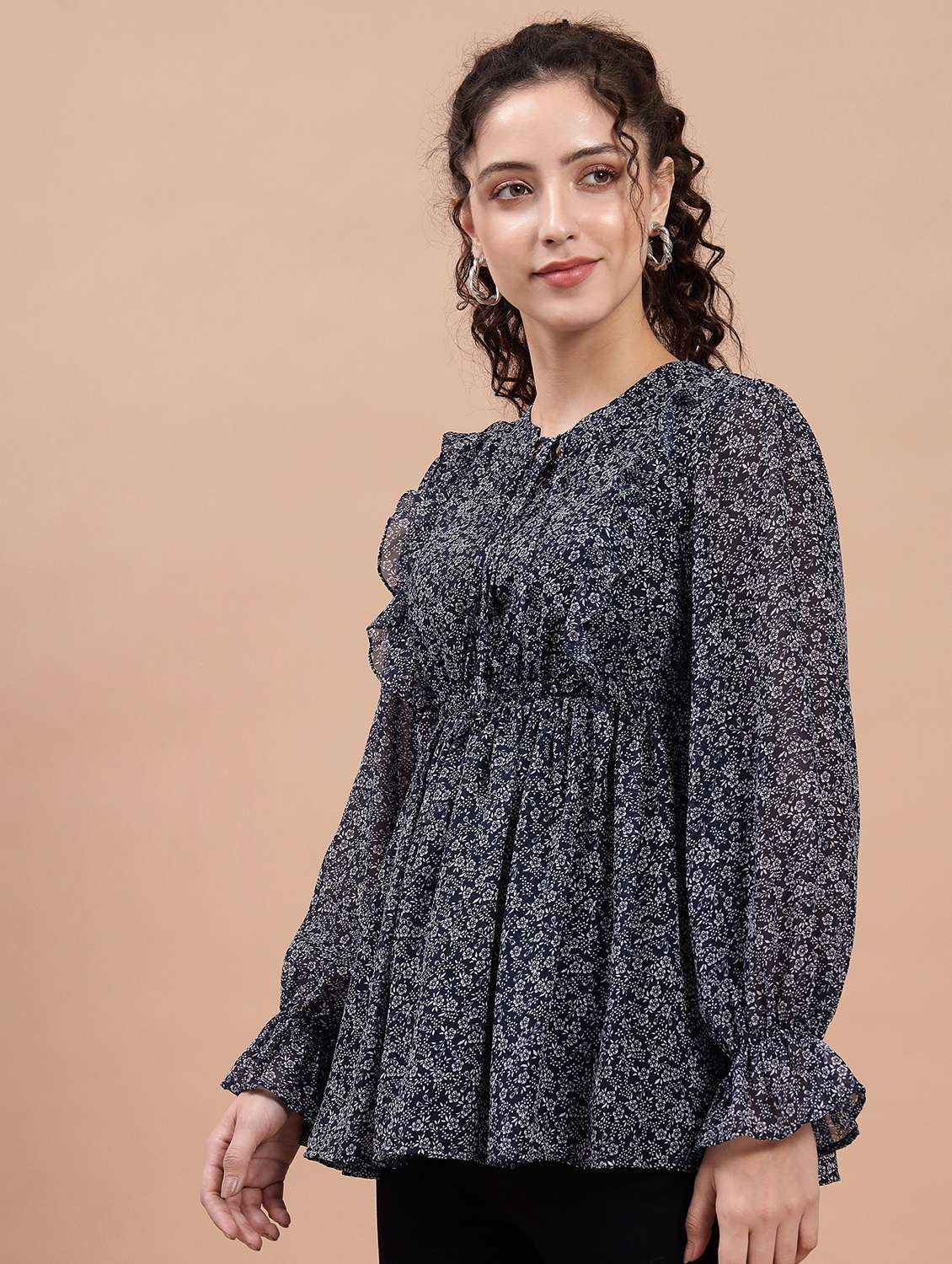 blue georgette regular top - 20017816 -  Standard Image - 1