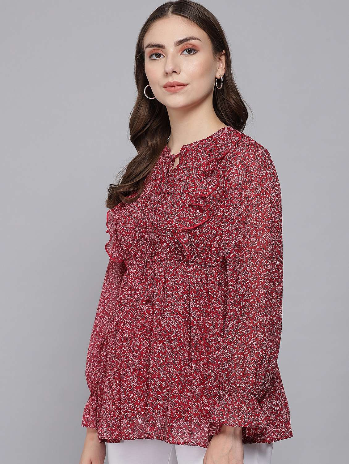 red georgette regular top - 20017817 -  Standard Image - 1