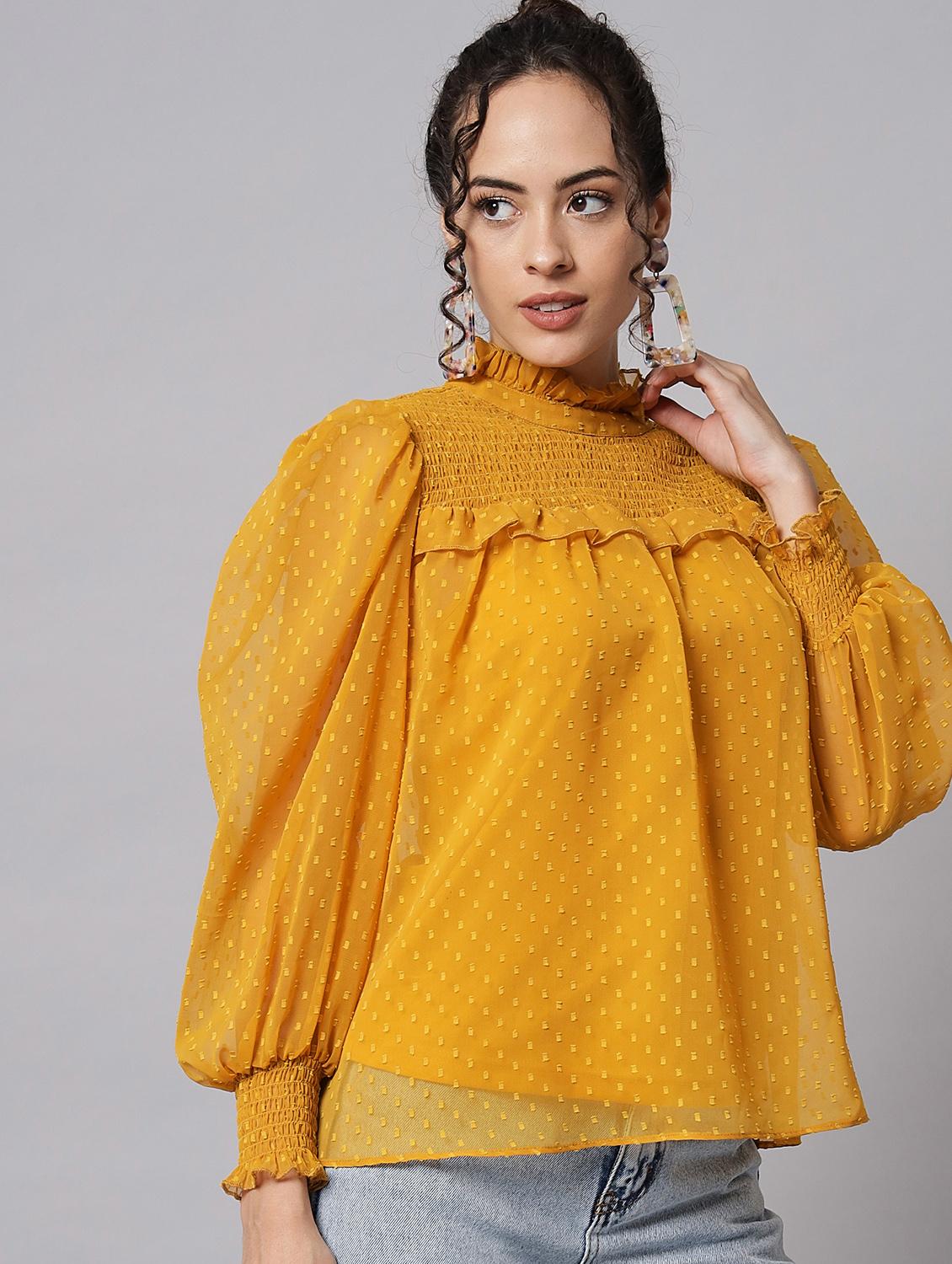 yellow georgette regular top - 20017823 - Standard Image - 1